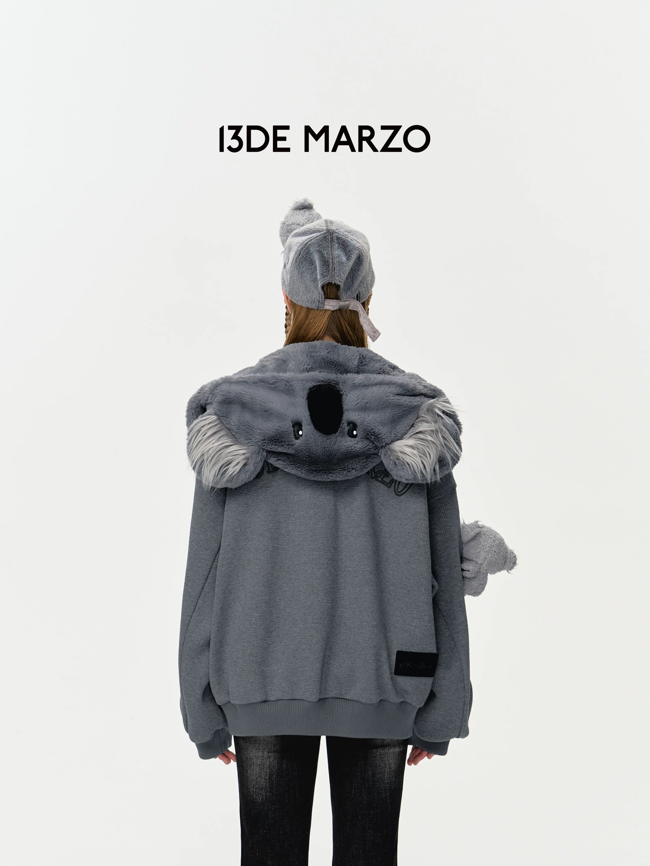 13DE MARZO Koala Coat Cute Grey Hoodie