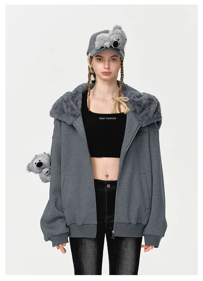 13DE MARZO Koala Coat Cute Grey Hoodie