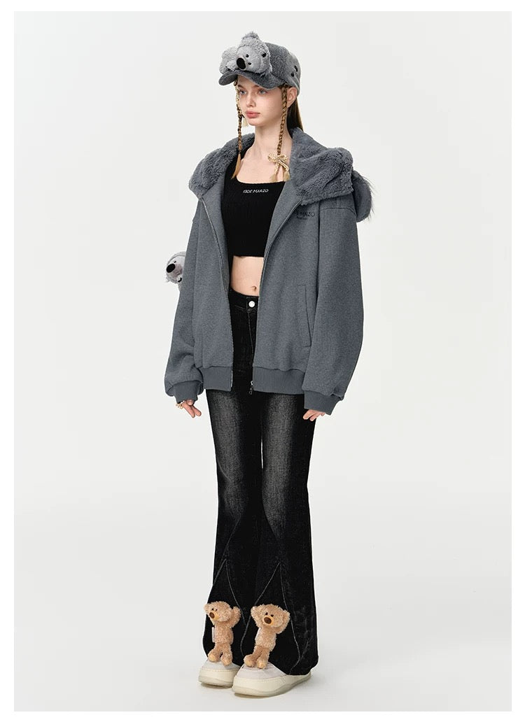 13DE MARZO Koala Coat Cute Grey Hoodie