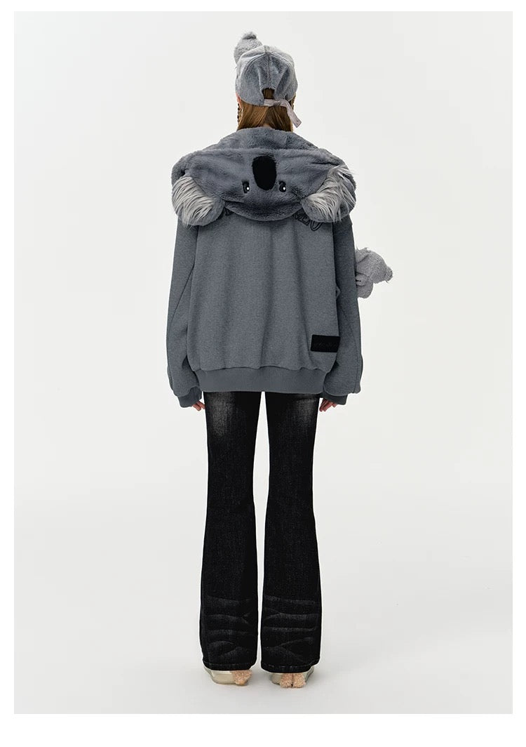 13DE MARZO Koala Coat Cute Grey Hoodie