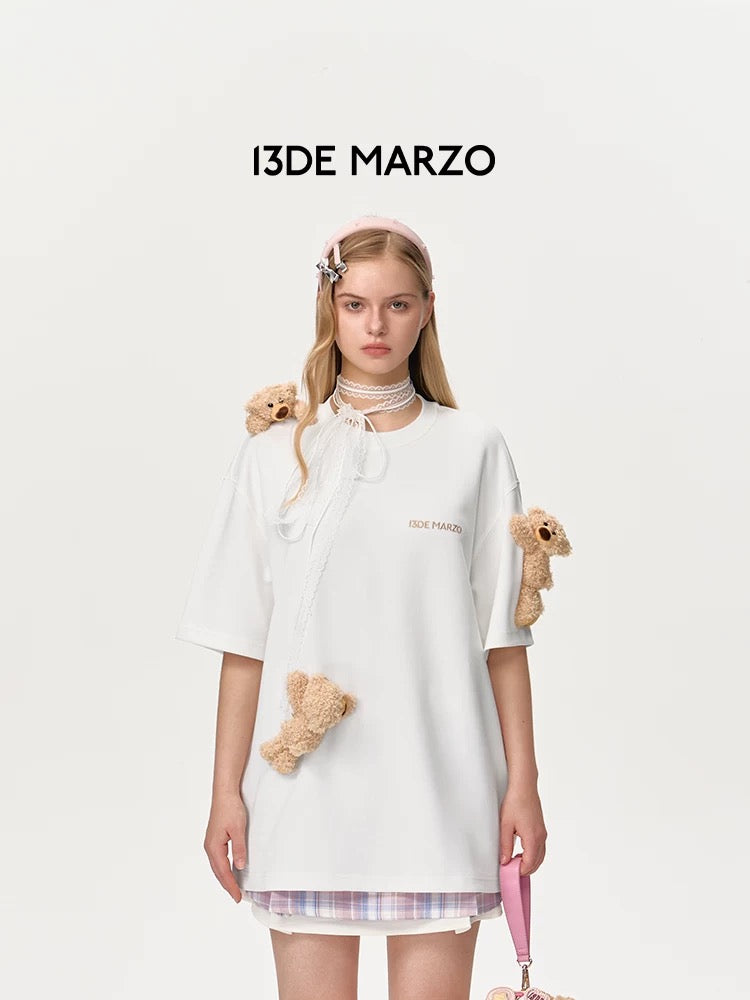 13DE MARZO Multi doll round neck loose casual T-shirt