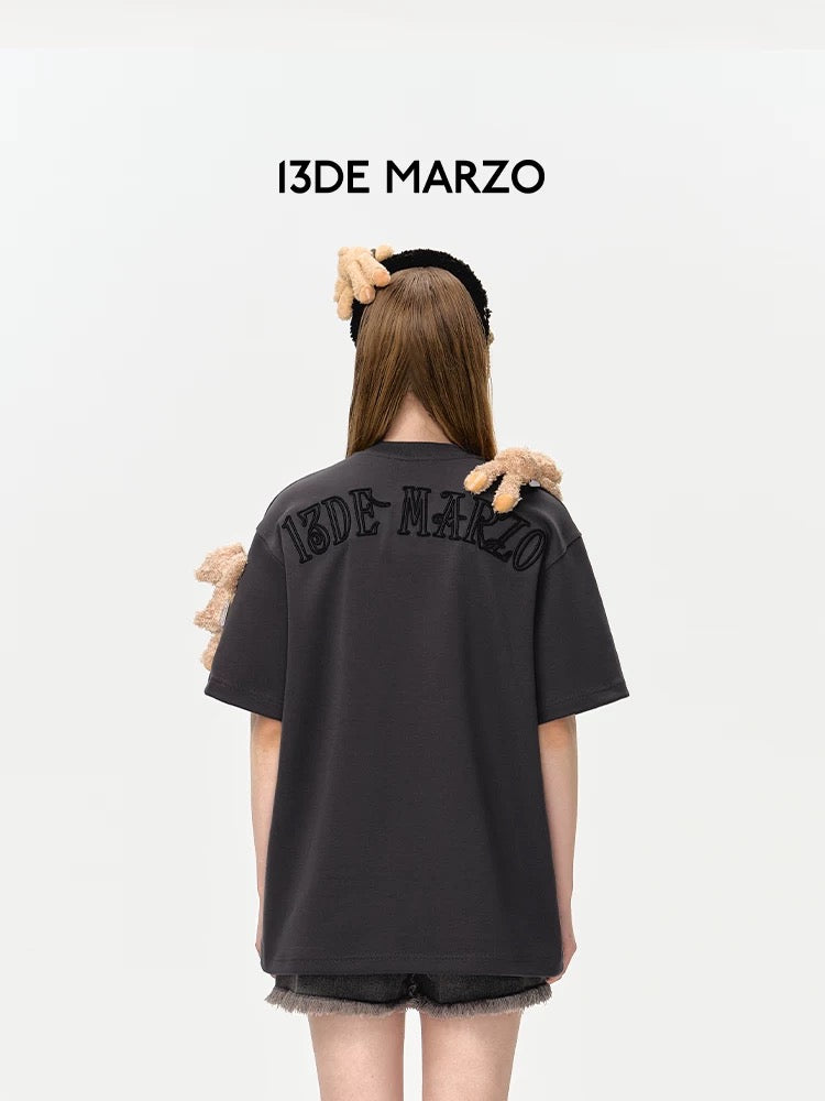 13DE MARZO Multi doll round neck loose casual T-shirt