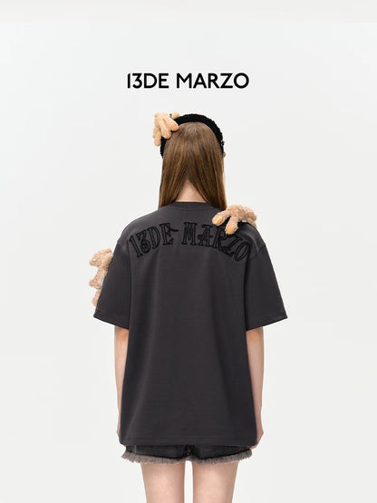 13DE MARZO Multi doll round neck loose casual T-shirt