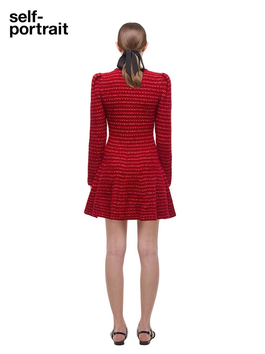 Self-Portrait V NECK KNIT MINI DRESS