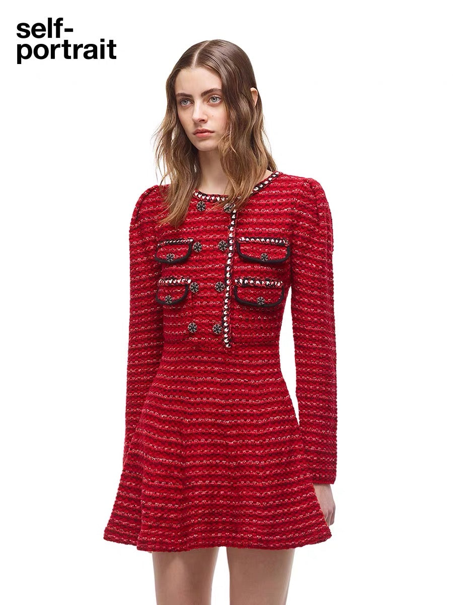 self portrait melange knit mini dress SELF-PORTRAIT Melange Knitted Mini Dress