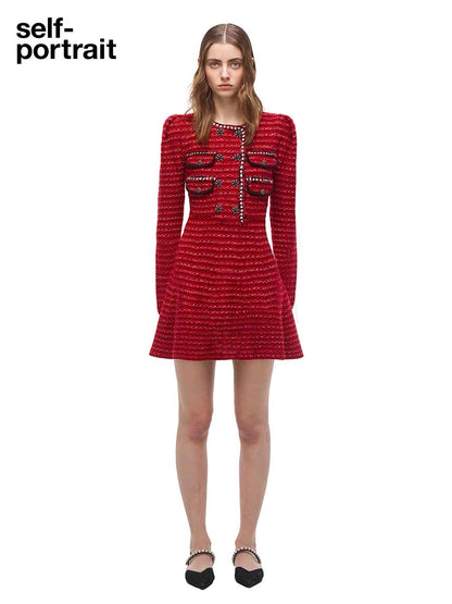 Self-Portrait KNIT MELANGE MINI DRESS