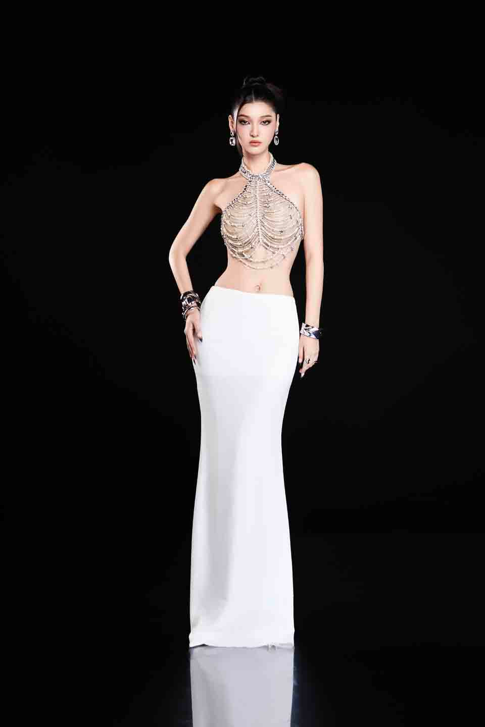 Bandage Dress Pearl bead top &amp; skirt set