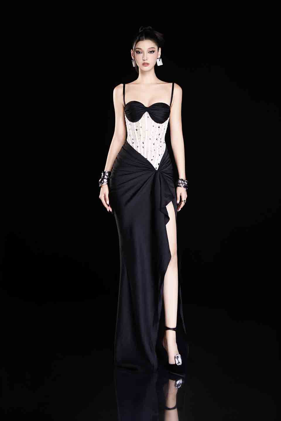 Bandage Dress Color blocking slit maxi dress