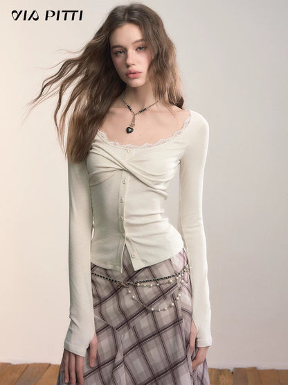 VIA PITTI VIACTP513 Lace single breasted long sleeved top