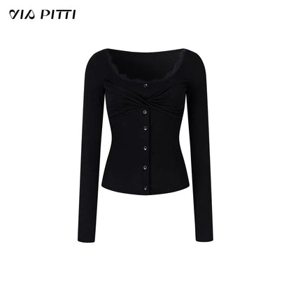 VIA PITTI VIACTP513 Lace single breasted long sleeved top
