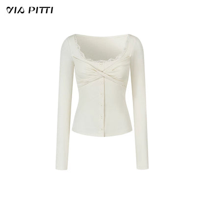 VIA PITTI VIACTP513 Lace single breasted long sleeved top