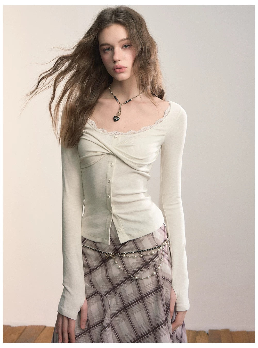 VIA PITTI VIACTP513 Lace single breasted long sleeved top