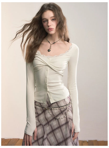 VIA PITTI VIACTP513 Lace single breasted long sleeved top