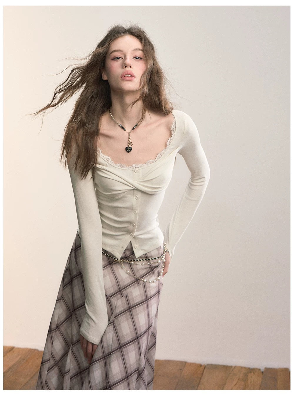 VIA PITTI VIACTP513 Lace single breasted long sleeved top