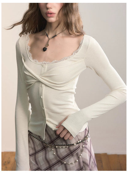 VIA PITTI VIACTP513 Lace single breasted long sleeved top