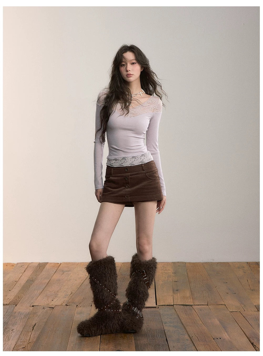 VIA PITTI VIADTP634 Light velvet core versatile straight tube skirt