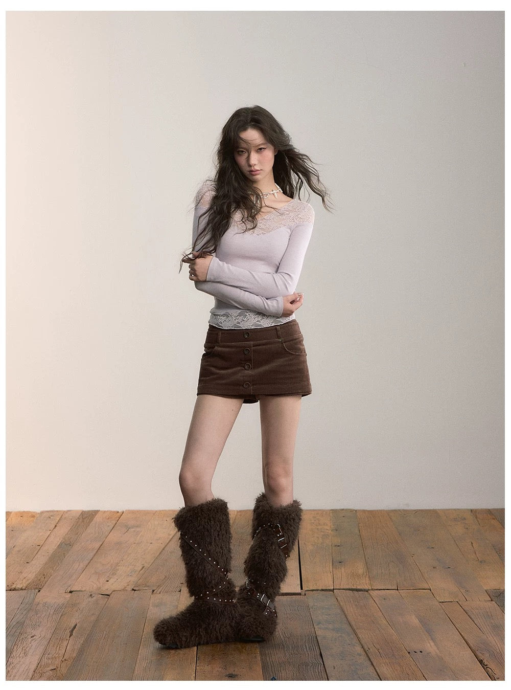 VIA PITTI VIADTP634 Light velvet core versatile straight tube skirt