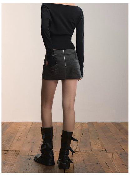 VIA PITTI VIADTP634 Light velvet core versatile straight tube skirt