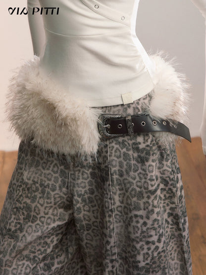 VIA PITTI VIAAA033 Three-Function Leather Belt &amp; Fur Shawl