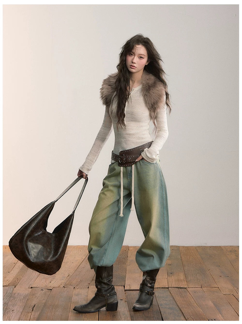 VIA PITTI VIAAA033 Three-Function Leather Belt &amp; Fur Shawl