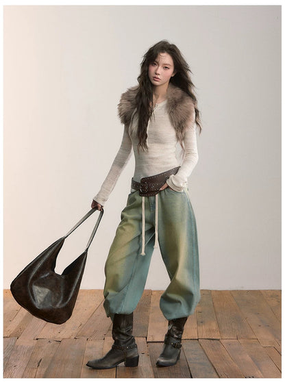 VIA PITTI VIAAA033 Three-Function Leather Belt &amp; Fur Shawl