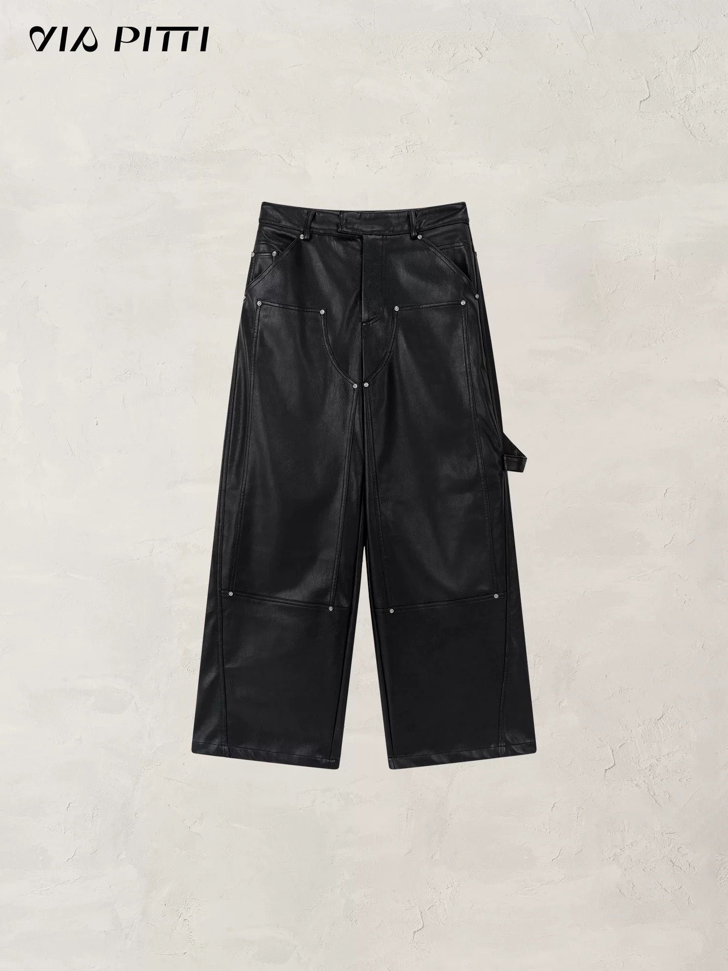 VIA PITTI VIADP581 PU leather pants with ribbon rivets
