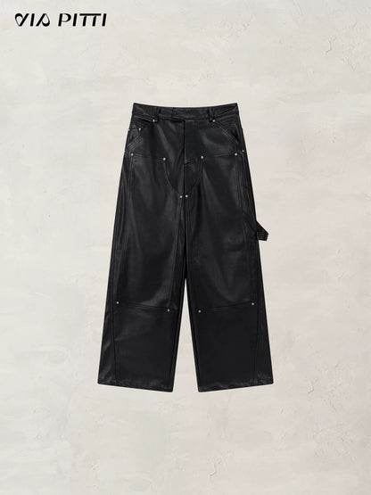VIA PITTI VIADP581 PU leather pants with ribbon rivets
