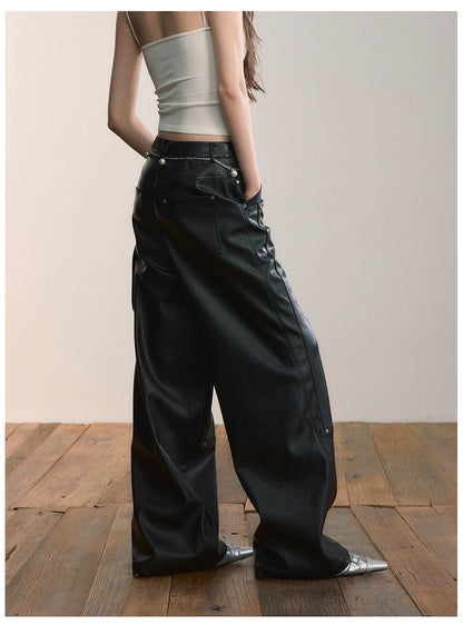 VIA PITTI VIADP581 PU leather pants with ribbon rivets