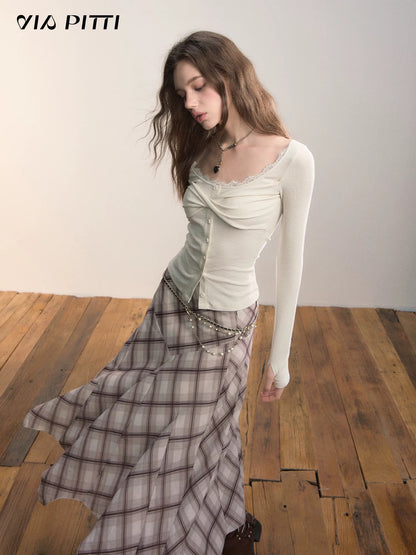 VIA PITTI VIADP626 Irregular plaid skirt