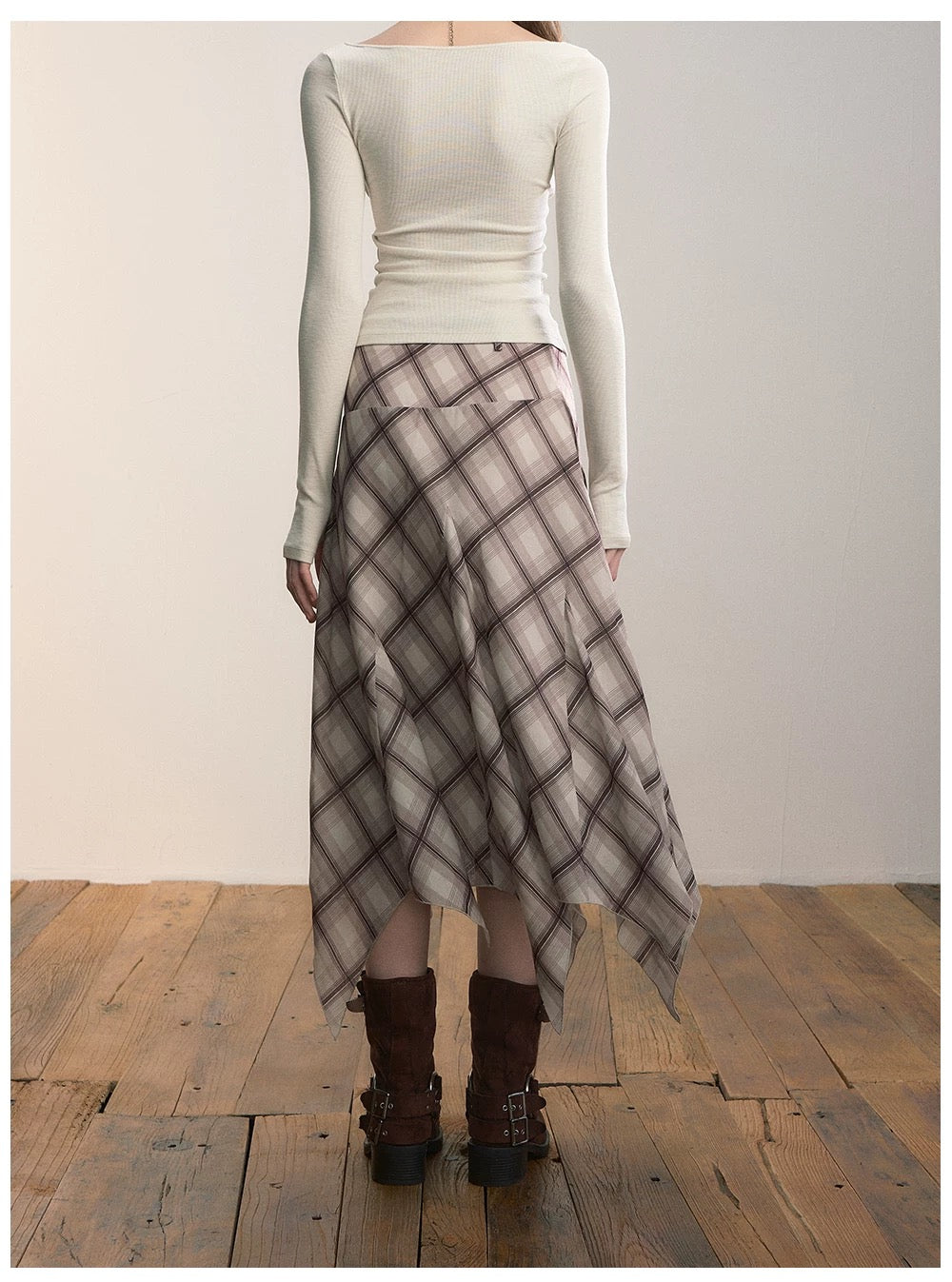 VIA PITTI VIADP626 Irregular plaid skirt