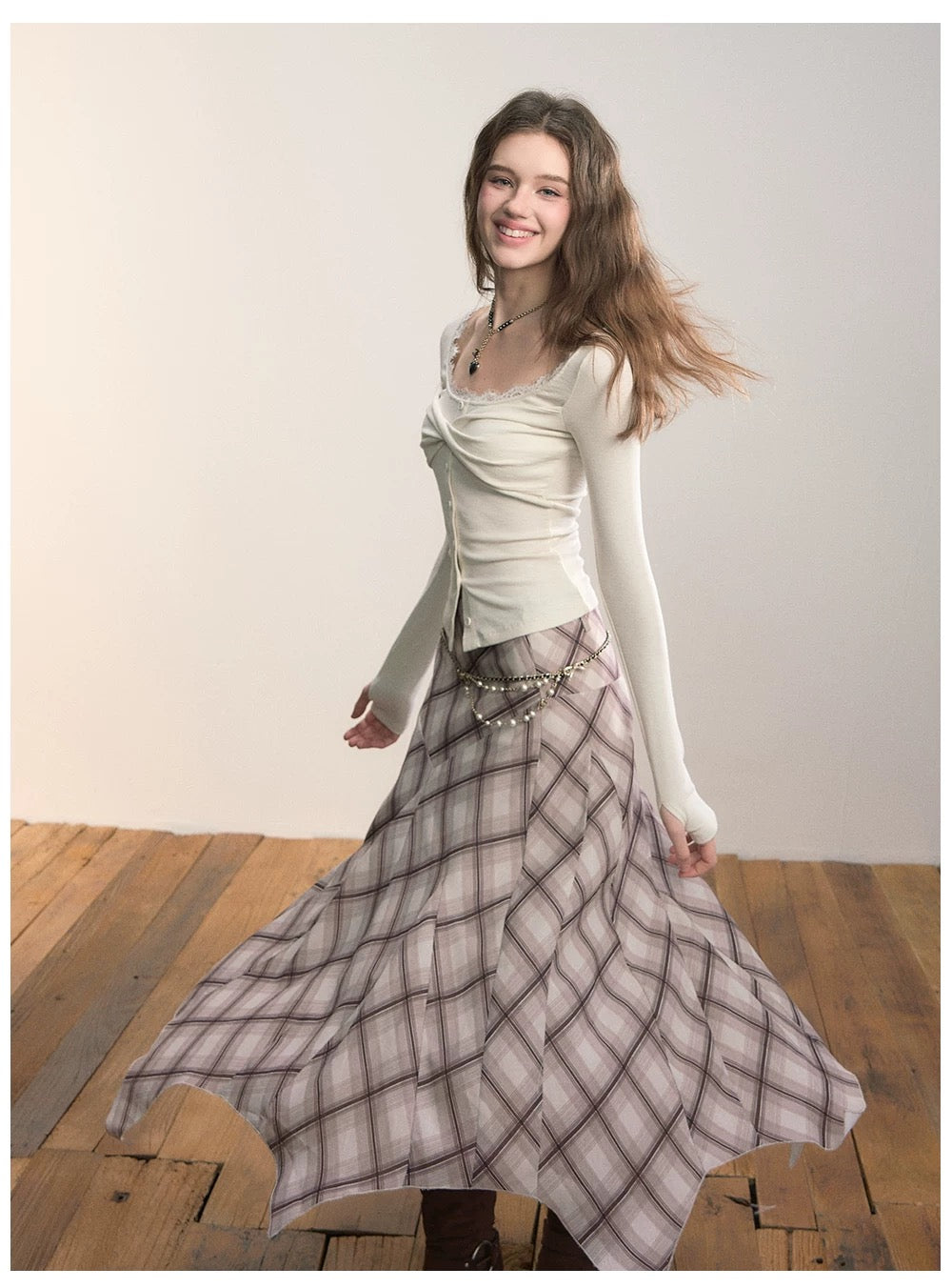 VIA PITTI VIADP626 Irregular plaid skirt