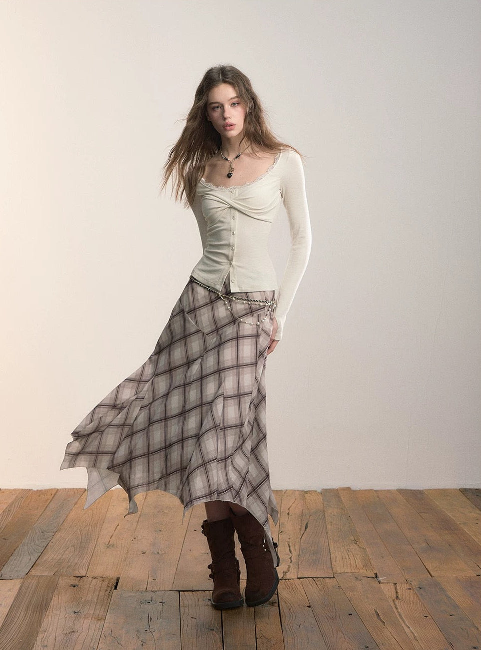 VIA PITTI VIADP626 Irregular plaid skirt