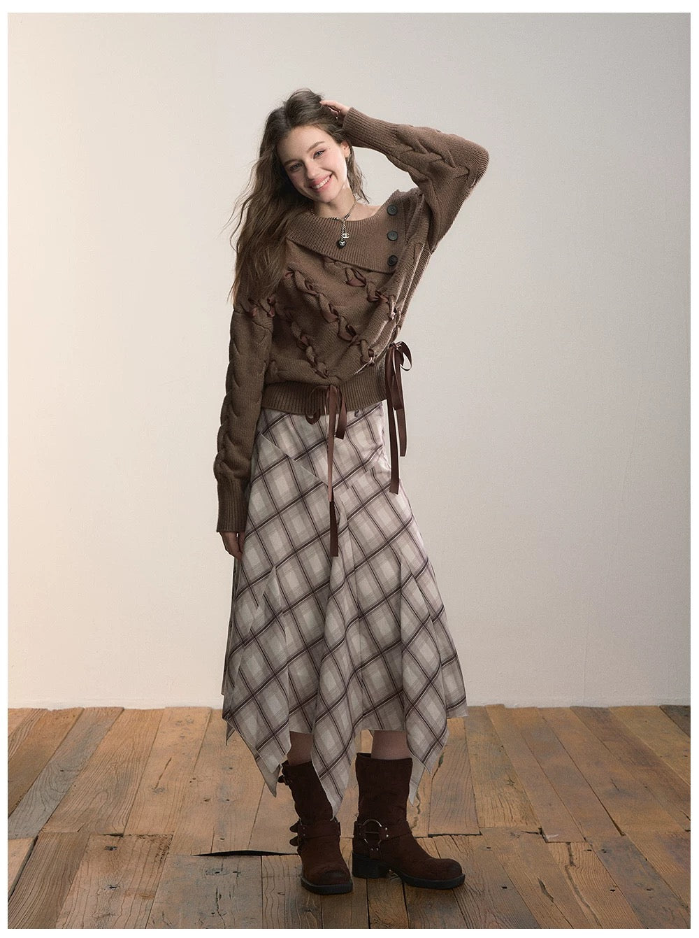 VIA PITTI VIADP626 Irregular plaid skirt