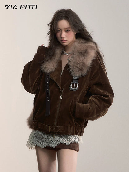 VIA PITTI VIACC526 Retro loose denim down jacket