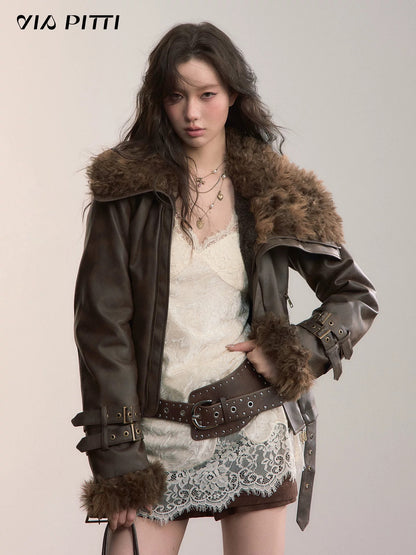 VIA PITTI VIACC546 Heavy industry imitation fur short jacket