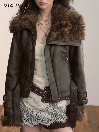 VIA PITTI VIACC546 Heavy industry imitation fur short jacket