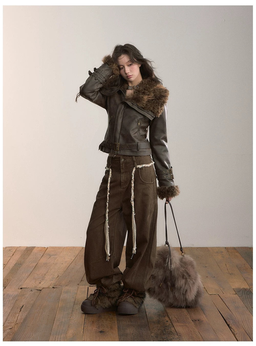 VIA PITTI VIACC546 Heavy industry imitation fur short jacket