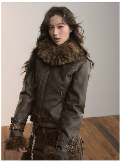 VIA PITTI VIACC546 Heavy industry imitation fur short jacket