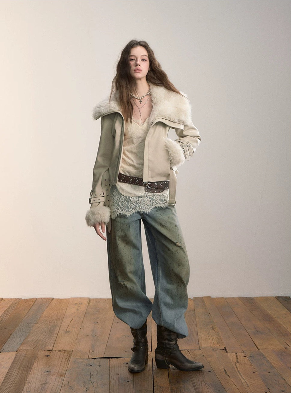 VIA PITTI VIACC546 Heavy industry imitation fur short jacket