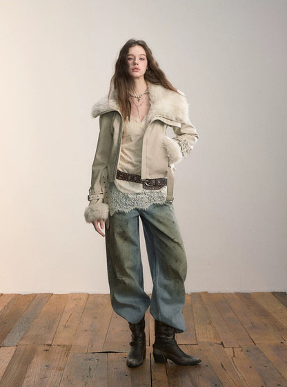 VIA PITTI VIACC546 Heavy industry imitation fur short jacket