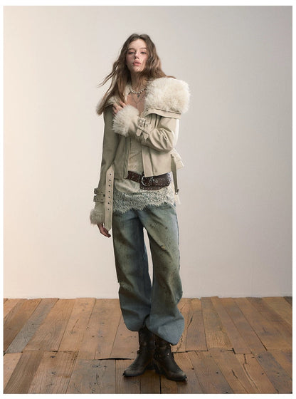 VIA PITTI VIACC546 Heavy industry imitation fur short jacket