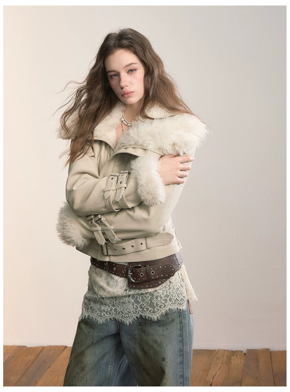 VIA PITTI VIACC546 Heavy industry imitation fur short jacket