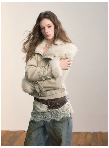 VIA PITTI VIACC546 Heavy industry imitation fur short jacket