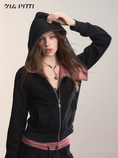 VIA PITTI VIADC640 Design inspired collared street style hooded sweatshirt