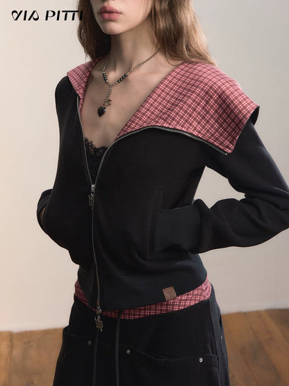 VIA PITTI VIADC640 Design inspired collared street style hooded sweatshirt