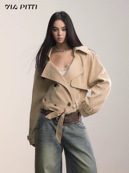 VIA PITTI VIADC647 Bottom strap short lapel windbreaker