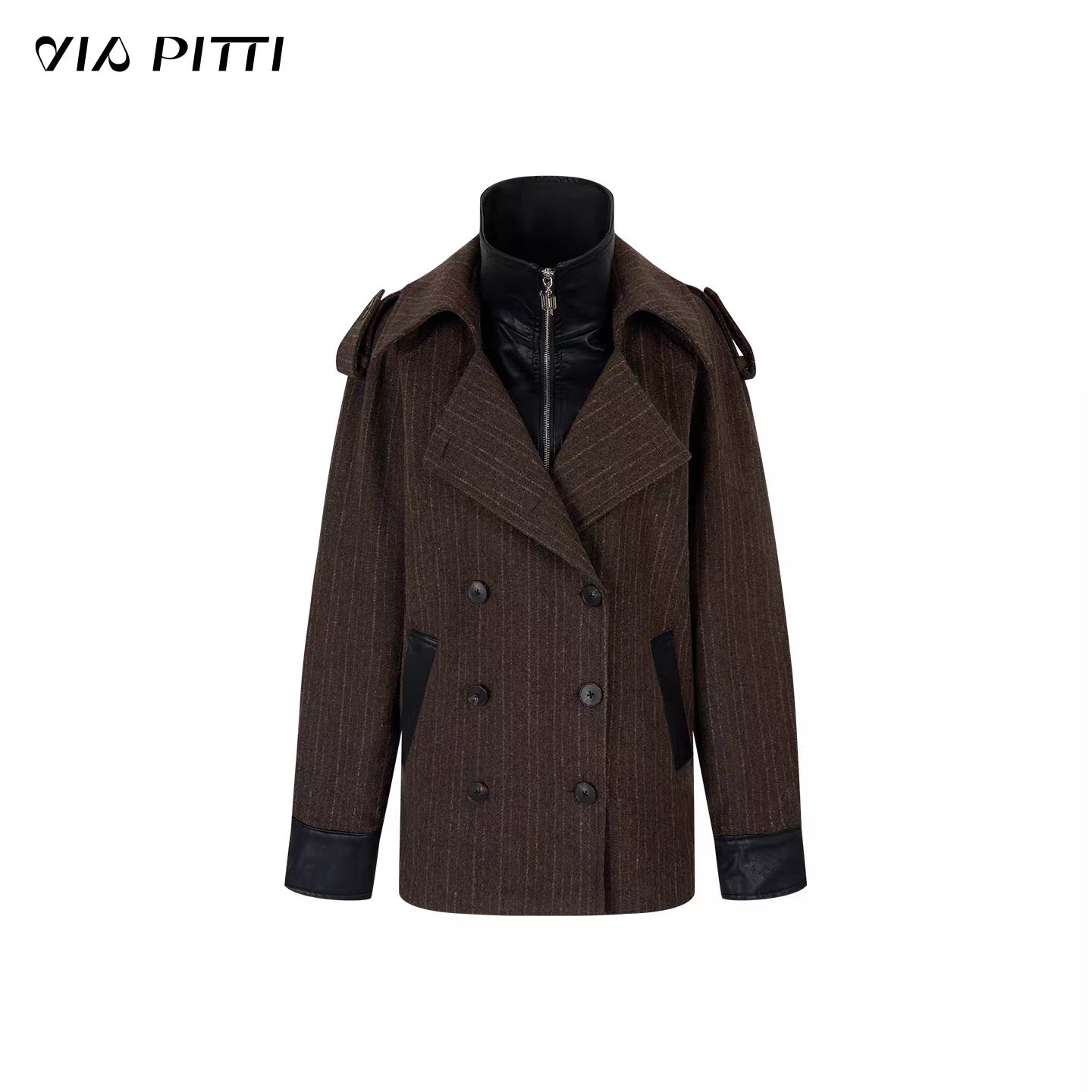 VIA PITTI VIADC608 Heavy industry fake two-piece spliced contrasting color jacket