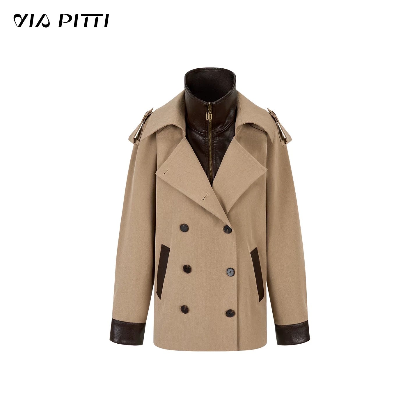 VIA PITTI VIADC608 Heavy industry fake two-piece spliced contrasting color jacket