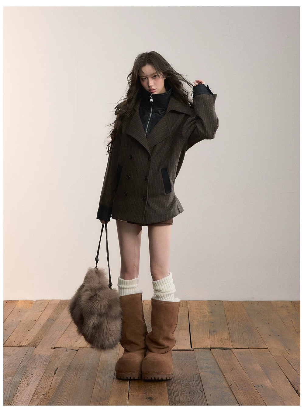 VIA PITTI VIADC608 Heavy industry fake two-piece spliced contrasting color jacket