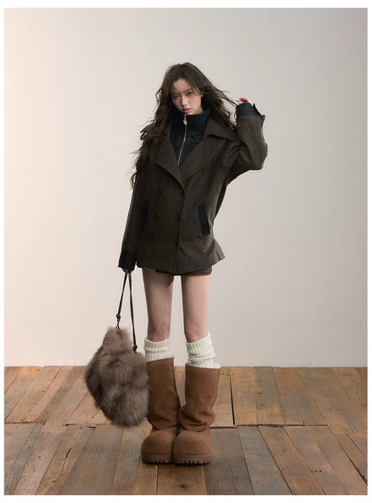VIA PITTI VIADC608 Heavy industry fake two-piece spliced contrasting color jacket